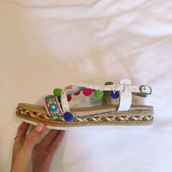 NEW Colorful Pom Pom Espadrille Sandal - Picture 2 of 7